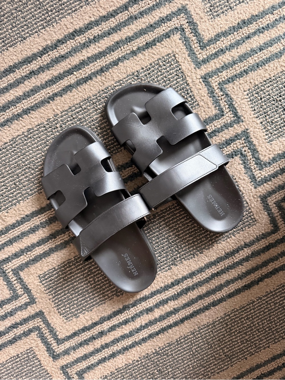 Hermes Black Chypre Slide Sandals EU37